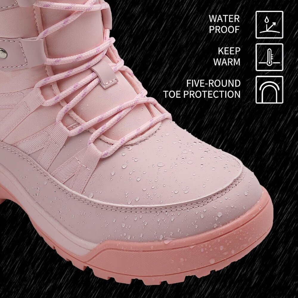 Women Anti Slip Snow Boots Fur Lined Warm Comfortable Pink Winter Shoes USA Pro - Picture 5 of 7